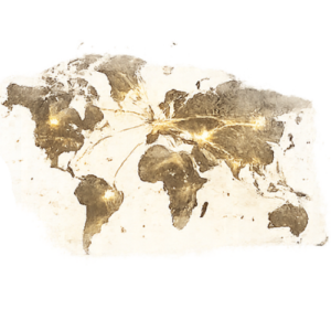 A world map connected by glowing lines, representing poetry and music traveling across cultures and languages.