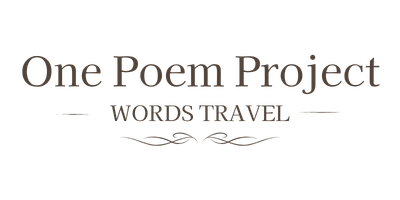 One Poem Project logo in warm brown serif lettering with the tagline “Words Travel” and decorative flourishes.