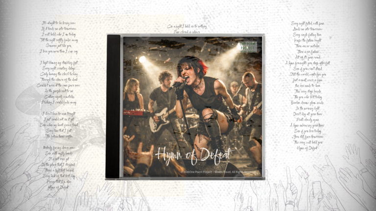 Album cover art for "Hymn of Defeat", featuring a passionate rock singer performing on stage, symbolizing resilience, determination, and the courage to keep moving forward after failure.