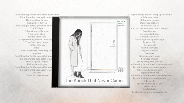 Album cover art for "The Knock That Never Came", featuring a woman waiting quietly before a closed door, symbolizing longing, loss, and the silence left behind by an unanswered farewell.